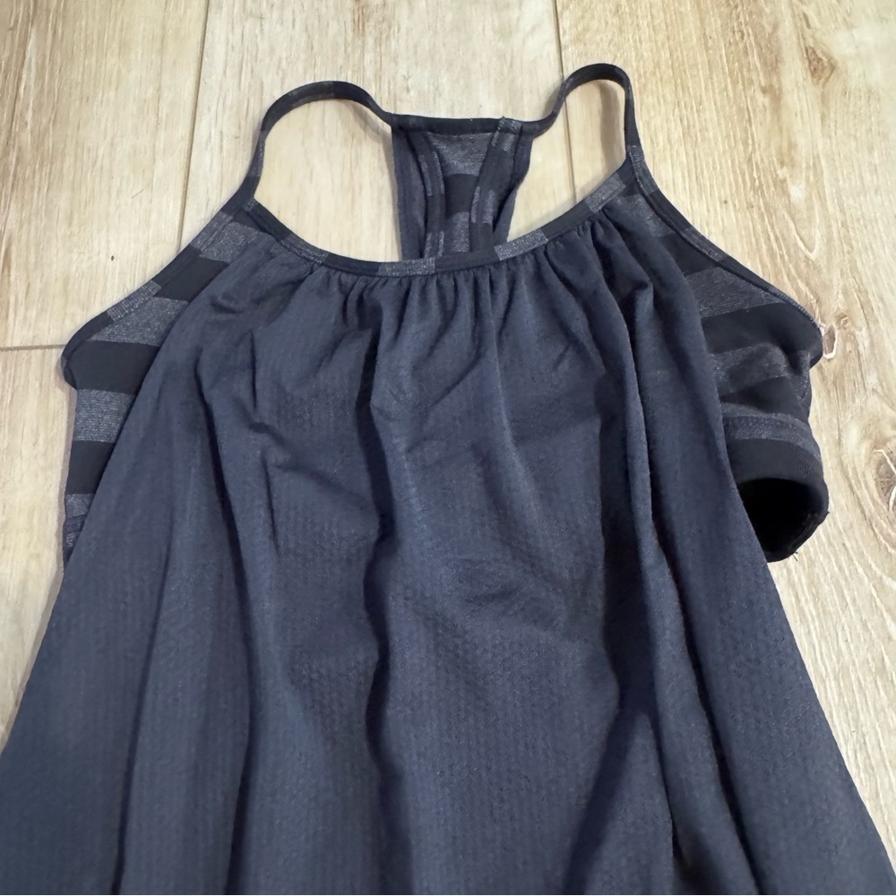 Lululemon black & gray tank top with attached sports bra, razor back, size 4. - Picture 3 of 14